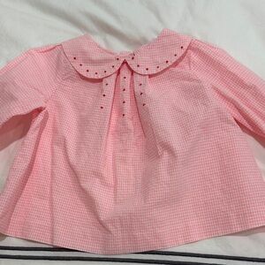 Jacadi Pink Checkered Blouse with Embroidered Collar